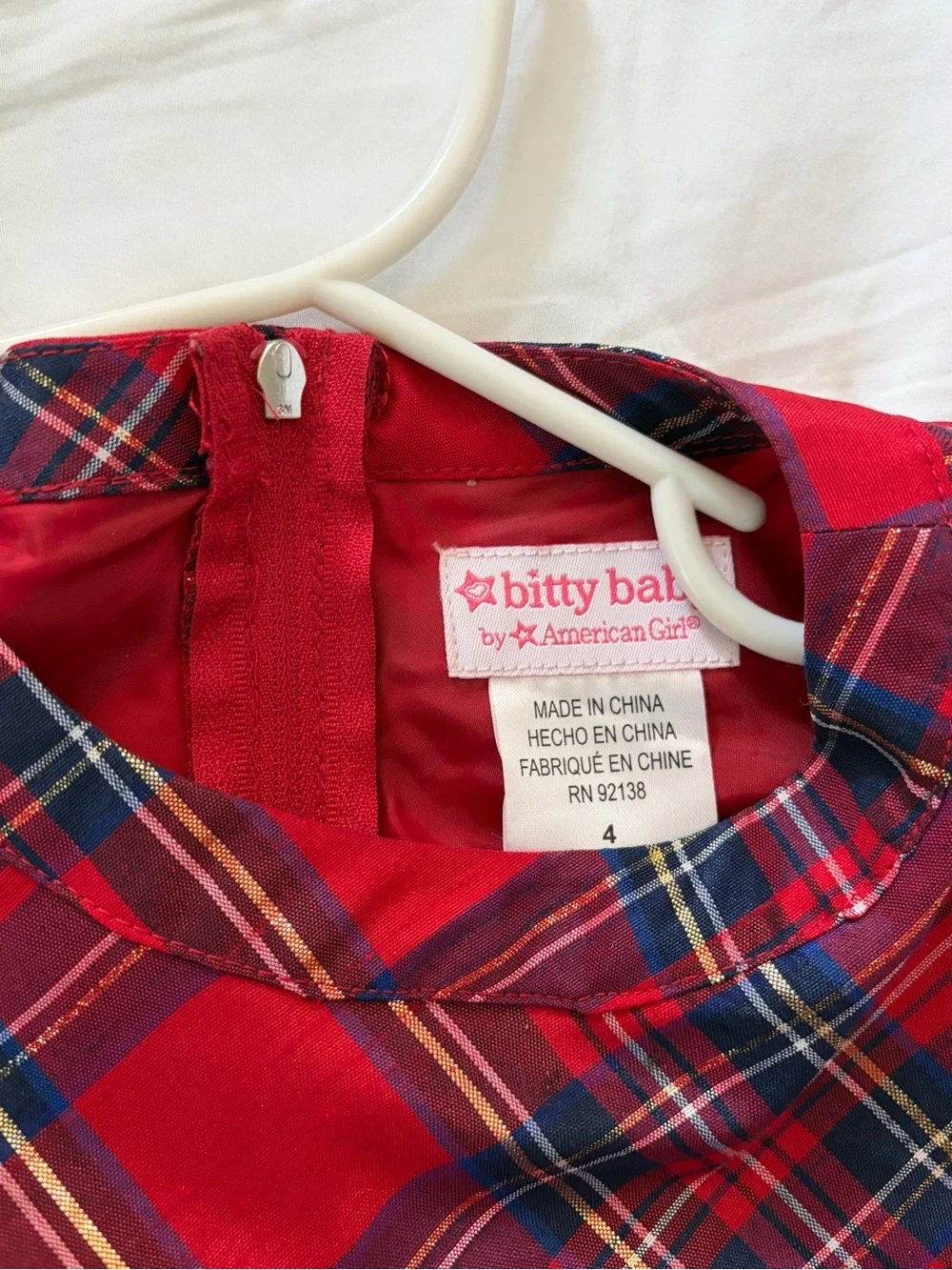 American Girl Red Plaid Holiday Dress with Bow